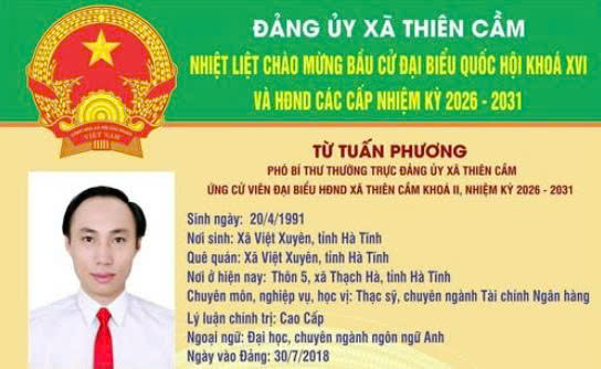 TIỂU SỬ TÓM TẮT ĐỒNG CHÍ TỪ TUẤN PHƯƠNG - PHÓ BÍ THƯ THƯỜNG TRỰC ĐẢNG UỶ XÃ THIÊN CẦM ỨNG CỬ ĐẠI BIỂU HĐND XÃ THIÊN CẦM, NHIỆM KỲ 2026-2031 